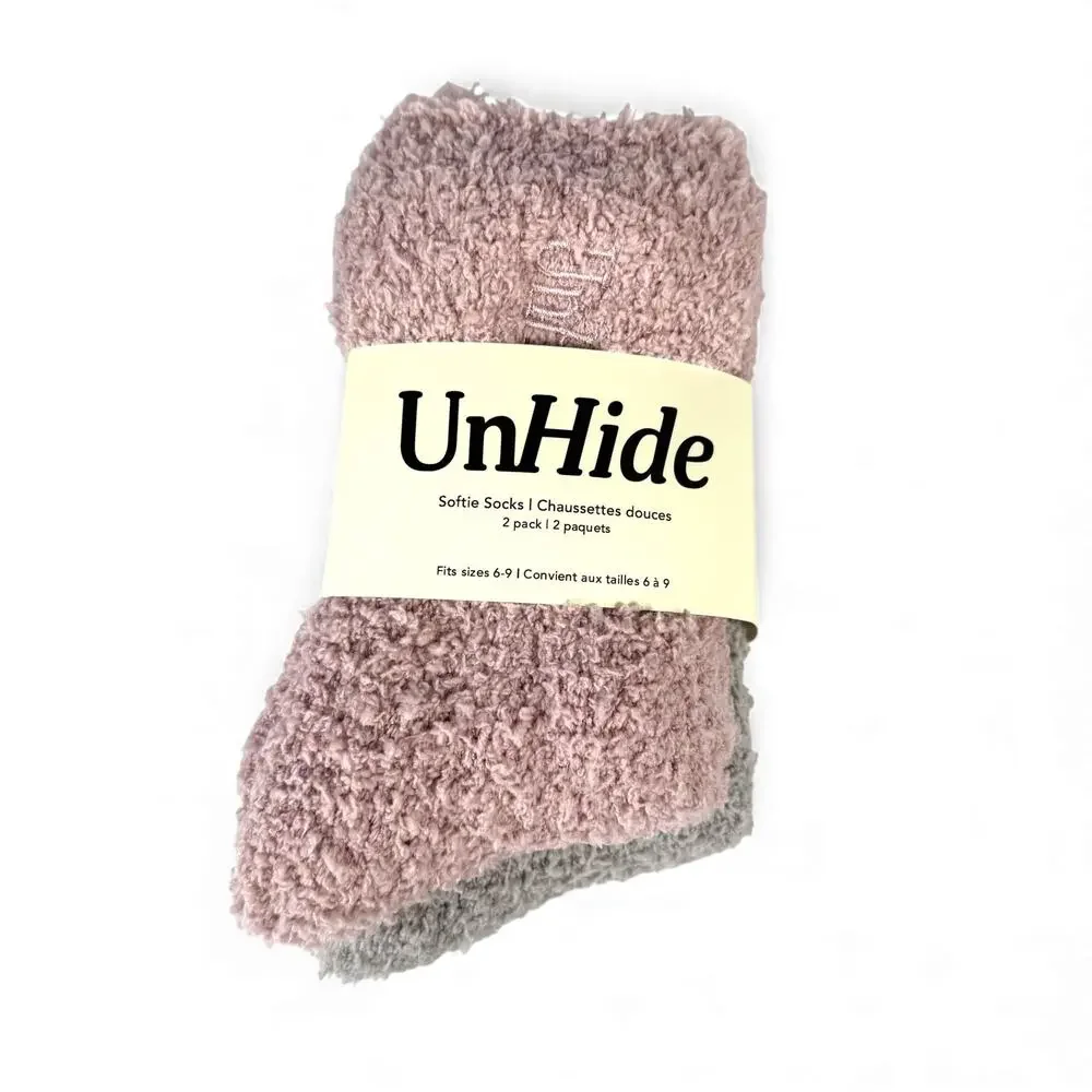 Unhide Softie Socks Rosy Baby and Greige Goose Fits Women's Size 6 to 9